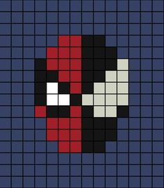 the pixel head is made up of black, white and red squares on a blue background