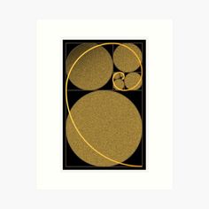 an art print with gold circles on black