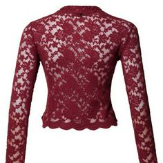 Lace Crop Top. Unlined. Pullover Style. Elegant Stretch Burgundy Tops, Lace Tops For Women, Mock Neck Crop Top, Mock Neck Blouse, Mesh Long Sleeve, Neck Crop Top, Lace Crop Tops, Crop Blouse, Lace Tops