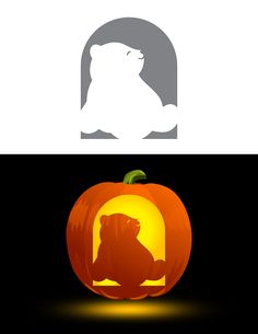 the silhouette of a bear in a pumpkin is shown next to an image of a cat