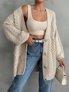 Women Cable Knit Detailed Long Cardigan Beige Casual  Long Sleeve Knitwear Plain  Non-Stretch  Women Clothing, size features are:Bust: ,Length: ,Sleeve Length: Casual Acrylic Knit Sweater Coat, Casual Knitted Sweater Coat For Fall, Casual Knitted Outerwear For Fall, Beige Knitted Long Sleeve Outerwear, Casual Knitted Fall Outerwear, Casual Knit Sweater Coat For Fall, Casual Knitted Acrylic Cardigan, Casual Acrylic Knitted Cardigan, Casual Beige Acrylic Sweater Coat