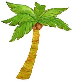 a drawing of a palm tree with green leaves on the top and bottom part of it