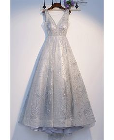 Buy silver sparkly sequins long prom dress with illusion vneck at affordable price online. Free shipping and pro custom service since 2009. Silver Formal Dress Long, Silver Dress Formal, Versailles Ball, Maria Aesthetic, Fairytale Clothes, Silver Prom Dresses, Silver Formal Dress, Silver Formal Dresses, Tea Length Formal Dresses