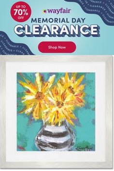 an advertisement for the memorial day clearance with flowers in a vase and text that reads, up to 70 % off