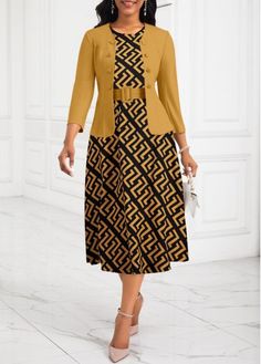 Color:Ginger;Size:S;Size:M;Size:L;Size:XL;Size:XXL;Package Contents:1 X Dress , 1 X Cardigan , 1 X Belt;Occasion:Other;Style:Bohemian; Crew Neck Dress Outfit, Dress And Cardigan, Fall Fashion Dresses, Ankara Dress Styles, Ankara Dresses, Round Neck Dress, Work Dresses For Women, Flowy Design, Classy Dress Outfits