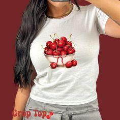 Baby Tee Aesthetic, Bowl Of Cherries, Coquette Clothing, Clothing Y2k, Y2k Crop Top, Y2k Baby Tee, Crop Top Tees, Baby T Shirts, Kids Tops