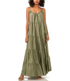 Vince Camuto Crew Neck Sleeveless Maxi A-Line Dress | Dillard's Cami Maxi Dress, Spaghetti Strap Maxi Dress, European Women, Beach Skirt, Long Dress Casual, Hem Design, Spaghetti Strap Dress, Daily Dress, Medan