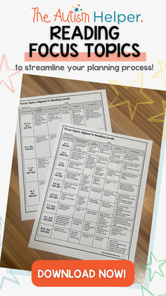 Check out the Reading Focus Topics free download from The Autism Helper. This teacher resource breaks down reading concepts by grade level and reading level, and this tool will help you streamline your planning process. Once you know a child’s reading level, you can focus on specific topics aligned to that level. Click the link and download this teacher resource for free! 504 Accommodations, College Instructor, Template List, Self Contained Classroom, Reading Specialist, Middle School Reading, Literacy Lessons, Elementary Ela, Word Recognition