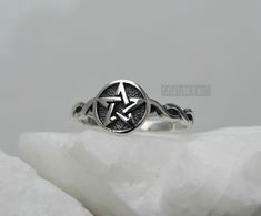 Pentagram Mystical Magical 5 point star Sterling silver ring sizes 3.5-11.5  Face Height: 8 mm Metal Material: Sterling Silver Finish: Oxidized *IF YOUR SIZE ISNT SHOWING, MESSAGE ME. I might be sold out and will be able to replenish shortly* Nothing but the best from my custom jewelry store. Email me if you have any questions. Pentagram Jewelry, 5 Point Star, Ring Sizes, Metal Material, Jewelry Store, Class Ring, Jewelry Stores, Custom Jewelry, Sterling Silver Ring