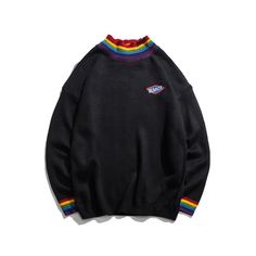 Our fashion Men's White Black Knitted Pullover with Rainbow Collar is perfect for use in parties, shopping, travel, or any other daily occasion. Punk Shirts, Guys Fits, Casual Weekend Outfit, Retro Sweater, Rainbow Sweater, Dark Icon, Style Sweater, Loose Style, Pullover Men