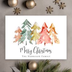 christmas cards with watercolor trees on them