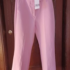 Zara Pink Pants. Twill. Amazing Brand New With Tags Ready To Wear Condition! The Pants Fit More Like A 12/14. Elegant Spring Workwear Capris, Elegant Wide Leg Spring Capris, Elegant Wide Leg Capris For Spring, High-waisted Pink Dress Pants For Spring, Pink High-waisted Dress Pants For Spring, Spring Pink Straight Leg Dress Pants, Pink Ankle-length Dress Pants For Spring, Elegant Spring Capris With Pockets, Zara Pants For Spring Workwear