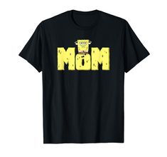 a black t - shirt with the word mom printed in yellow on it's chest