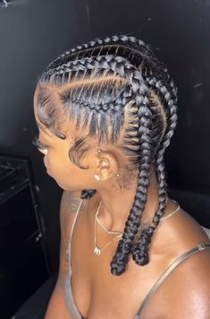 Twist Rows Hair Hairstyles, Two Braids Natural Hairstyle, Braids On Natural Hair No Extensions, Braids In The Front Box Braids In Back, Short Hairstyle Women Braids, Cute Cornrow Hairstyles, Lemonade Braids Hairstyles, Natural Braided Hairstyles, Gorgeous Braids