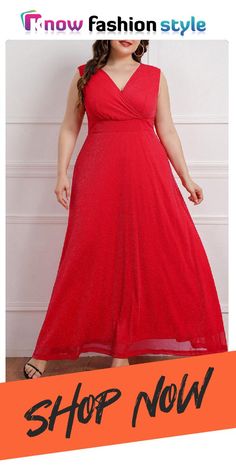 Red Fashion Sexy Plus Size Solid Patchwork V Neck Sleeveless Dress Red Strapless Sleeveless Dress For Party, Red Strapless Sleeveless Party Dress, Red Sleeveless Maxi Dress For Party Season, V Neck Sleeveless Dress, Plus Size Fashion For Women, Curvy Outfits, Plus Dresses, Plus Size Dress, Red Fashion