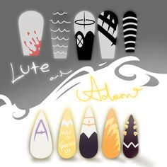 Love them❤️ Alastor Nail Art, Fizzarolli Nails, Alastor Inspired Nails, Alastor Nails, Helluva Boss Nails, Hazbin Hotel Inspired Nails, Hazbin Hotel Nails, Hazbin Hotel Swap Au Adam, Hazbin Hotel Crafts