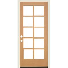 a wooden door with glass panels on the side