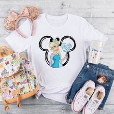 Disney Princess Elsa T-shirt, Frozen Elsa Shirt, Frozen Top Elsa Embroidery, Frozen Outfits, Frozen Shirts, Elsa Shirt, Disney Princess Elsa, Disney World Outfits, Mickey Shirt, Disney World Shirts, Stitch Shirt