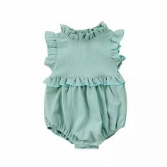 Sweet Ruffle Romper Sage Baby Mode, Sleeveless Romper Jumpsuits, Toddler Stuff, Summer Baby Clothes, Toddler Romper, Romper Jumpsuit, Ruffle Romper, Ruffled Collar