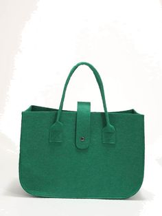 Bag For Love - Felt Snap Button Top Handle Tote Bag - Women Tote Bags Product Description Style Fashionable Color Green Quantity 1 piece Strap Type Double Handle Pattern Type Plain Bag Size Large Type Top Handle Bag Material Felt Composition 100% Cotton Size Chart INCH CM Size Bag Width Bag Height Bag Length one-size 5.9 10.2 15 Size Bag Width Bag Height Bag Length one-size 15 26 38 Similar Products h2 { text-align: center; } .red-box { width: 100%; display: flex; flex-direction: row; flex-wrap: Green Satchel With Hasp Closure For Everyday Use, Green Travel Bag With Hasp Closure, Shopping Satchel Bag With Snap Closure, Everyday Green Satchel With Hasp Closure, Top Handle Bag With Snap Closure For Shopping, Green Travel Bag With Snap Closure, Green Tote Shoulder Bag With Snap Closure, Green Satchel Shoulder Bag With Snap Closure, Green Shoulder Bag With Snap Closure For Daily Use