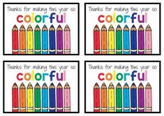 four colorful crayons with the words, thank you for making this year so colorful