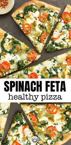 spinach feta healthy pizza is cut into slices