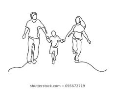 continuous line drawing of family walking hand in hand