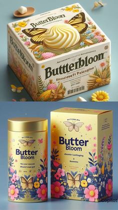 the packaging design for butter bloom is shown