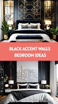 black accent walls bedroom ideas with text overlay that reads, black accent walls bedroom ideas