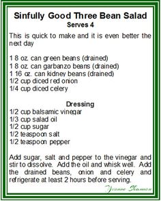 the instructions for how to make green bean salad