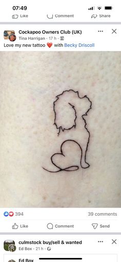 a tattoo on someone's arm with an outline of a dog and the words cockpoo owners club uk love my new tattoo