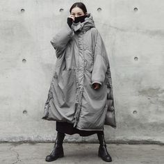 Babakud Oversize Loose Solid Quilted Slit Hooded Coat Grey Puffer Coat, Duvet Coat, Oversized Puffer Coat, Grey Puffer, Oversized Puffer, Solid Quilt, Parka Style, Oversize Women, Womens Parka