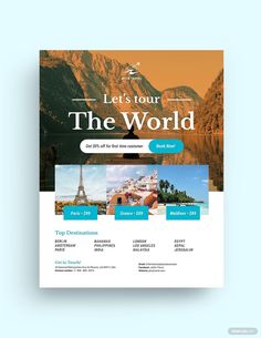 a travel flyer template with the words let's tour the world