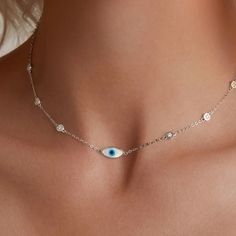 evil eye choker necklace Sterling Silver Necklaces With Diamond Eyes, Sterling Silver Evil Eye Necklaces, Dainty Silver Necklace With Evil Eye, Evil Eye Choker, Protective Amulet, Star Beads, Sterling Silver Choker, Turkish Style, Silver Choker Necklace