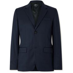 A.P.C. takes a minimalist approach when designing, so its tailoring is clean-lined and classic. This 'Harry' suit jacket is cut from wool with high notch lapels and a single vent. The darting at the middle gently tapers the shape. Modern Wool Business Suits, Tailored Blazer With Suit Collar For Business Trips, Modern Wool Suits For Business, Tailored Blazer For Business Trips With Suit Collar, Modern Business Blazer With Suit Collar, Classic Single Breasted Blazer For Business Trips, Single Breasted Fitted Blazer For Business Trips, Single-breasted Fitted Blazer For Business Trips, Fitted Single Breasted Blazer For Business Trips