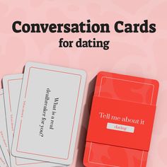 four red and white cards with the words conversation cards for dating on them next to each other