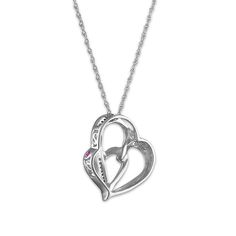 LoveSong 1/20 CTW Diamond Heart 18" Pendant in Sterling SilverHearts symbolize love and affection for someone. They are the ideal gift to celebrate friendship devotion and enduring love. The creation of the heart shape to signify love was first reported at the end of the Middle Ages.LoveSong® Moments exclusively from Daniel's Jewelers is diamond jewelry for to celebrate the special moments in your life. Every LoveSong® diamond item features a pink sapphire embedded in the piece with individually Keepsake Double Heart Necklace With Heart Charm, Promise Necklace With Heart Charm And Shape, Double Heart Necklace For Mother's Day, Promise Necklace With Heart Charm, Valentine's Day Double Heart Necklace With Hallmark, Personalized Heart Birthstone Necklace For Valentine's Day, Double Heart Charm Necklace For Promise, Valentine's Day Heart Necklace With Hallmark For Anniversary Gift, Double Heart Keepsake Jewelry For Valentine's