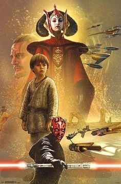 the star wars movie poster shows two young boys standing in front of darth vader and