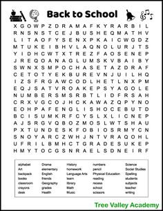 the back to school word search is shown