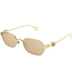 From Gucci&#x2C; the Women's Mini Running 56mm Oval Sunglasses feature:Metal frameOval shapeFlash lensRx ableNon-polarizedApprox. 56mm lens- 18mm bridge - 140mm templeImported. Gold Gucci Sunglasses With Glass Material, Gucci White Sunglasses With Uv Protection, Gucci Gold Sunglasses With Glass Lenses, Luxury White Gucci Sunglasses, Elegant White Gucci Sunglasses, Gucci Sunglasses Women, Fav Products, Gucci Glasses, Gucci Women