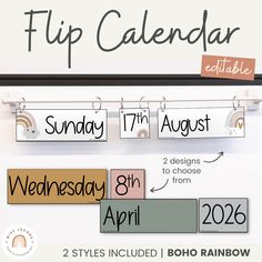 FLIP CALENDAR | BOHO RAINBOW CLASSROOM DECOR | NEUTRAL RAINBOW THEME | EDITABLE - Miss Jacobs Little Learners Simple Boho Classroom, Boho Classroom Curtains, Boho Style Classroom, Classroom Neutral Decor, Neutral Color Classroom, Boho Classroom Ideas, Boho Teacher Classroom