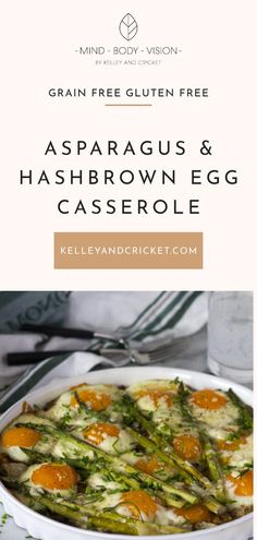 asparagus and hashbrown egg casserole recipe with text overlay