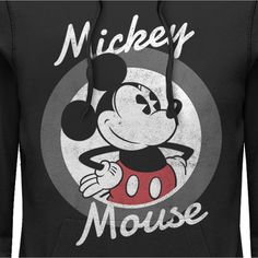 Who knew that dressing "mousey" could be so cute!? Celebrate Walt Disney's most iconic character with this officially licensed Disney Mickey Mouse and Friends Classic Circle Men's Graphic Pullover Hoodie. This adorable hoodie features a distressed portrait graphic of the one and only retro Mickey Mouse smiling along with his name across the front. Add this hoodie to your Disney collection for the perfect style on your next trip to Disneyland! Black Mickey Mouse Sweatshirt For Streetwear, Disney Character Print Black Sweatshirt, Black Disney Character Print Sweatshirt, Black Disney Sweatshirt For Streetwear, Black Mickey Mouse Hoodie, Black Mickey Mouse Hooded Hoodie, Disney Cotton Hoodie With Cartoon Print, Disney Cotton Hoodie With Character Print, Cotton Hoodie For Disney Fan Events