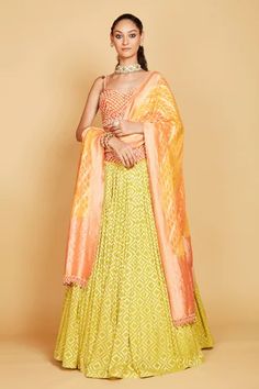 Shop for Amrin khan Yellow Banarasi Diamond Pattern Lehenga Set for Women Online at Aza Fashions Designer Orange Silk Lehenga, Designer Wear Orange Silk Lehenga, Orange Silk Lehenga For Designer Wear, Orange Banarasi Silk Choli With Dupatta, Yellow Silk Choli With Cutdana Detail, Yellow Tissue Silk Lehenga With Dori Work, Orange Silk Choli With Cutdana, Designer Yellow Banarasi Silk Sharara, Yellow Banarasi Silk Sharara