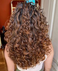 Caramel Highlights On Brown Hair Curly Hair, Brown Curly Hair Color Ideas, Balayage Hair On Curly Hair, Maple Brown Curly Hair, Curly Hair Highlights Brown, Highlights For Curly Brown Hair, Curly Lowlights