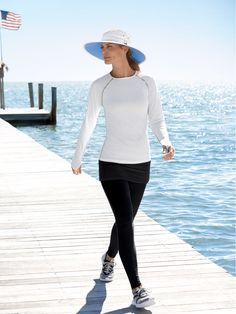 Women's BodyShade Leggings with Skirt - Solumbra: All Day 100+ SPF Sun Protective Clothing - Style# 25680 Sun Protection Clothing Woman, Outfit Hot Weather, Running Outfits For Women, Leggings With Skirt, Engagement Photo Outfits Fall, Swim Leggings, Land Use, Warm Weather Outfits