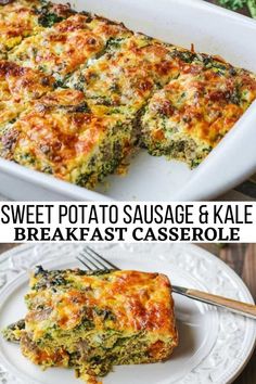 two pictures showing different types of breakfast casserole