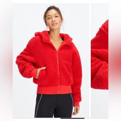 Nwot Fabletics Summit Teddy Jacket Size 1x Color Electric Cherry Product Description Made From Recycled Sherpa, Our Cozy Jacket With Removable Hood Is Sure To Keep You Warm. Welt Pockets With Zipper Closure Also Make Sure To Keep Any Moisture At Bay. Features External Pocket Fabric Fleece 100% Recycled Polyester Imported. Elmo Costume, Womens Sherpa, Cozy Jacket, Womens Jackets, Teddy Jacket, Sherpa Jacket, Levis Women, Active Wear For Women, Outerwear Jackets