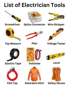 Electrician Tools Electrical Tools Names, Industrial Electrical Wiring Design, Types Of Tools, Electrical Tools And Equipment, Electrician Knowledge, Electricians Tools, Electrical Wiring Colours, Basic Electrical Engineering