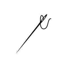 a black and white drawing of a long handled knitting needle with the tip pointed up